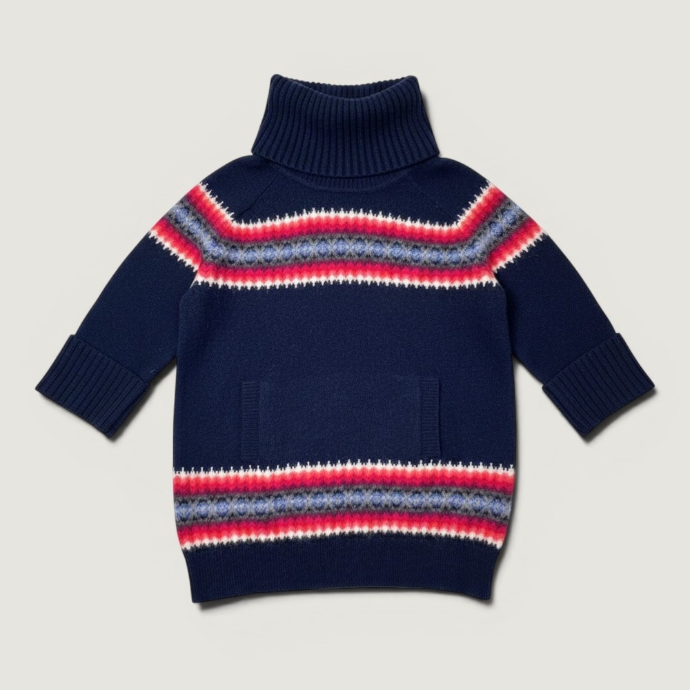 Gap Turtleneck‎ Sweater Womens S Navy Blue Fair Isle Lambswool 3/4 Sleeve